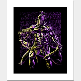 retro bodybuilder vs lion Posters and Art